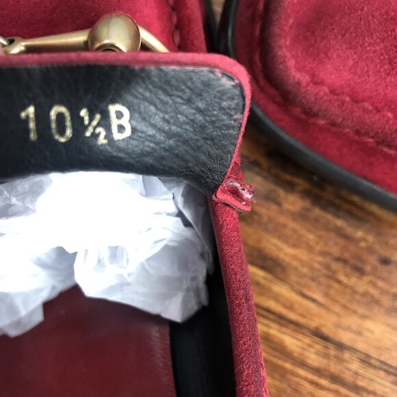 Gucci Women's SZ 10.5 B Red Wine Suede Slip On Driving Loafers Horsebit  Shoes - Picture 9 of 11